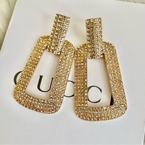 Extra Large Gold Rhinestone Statement Earrings